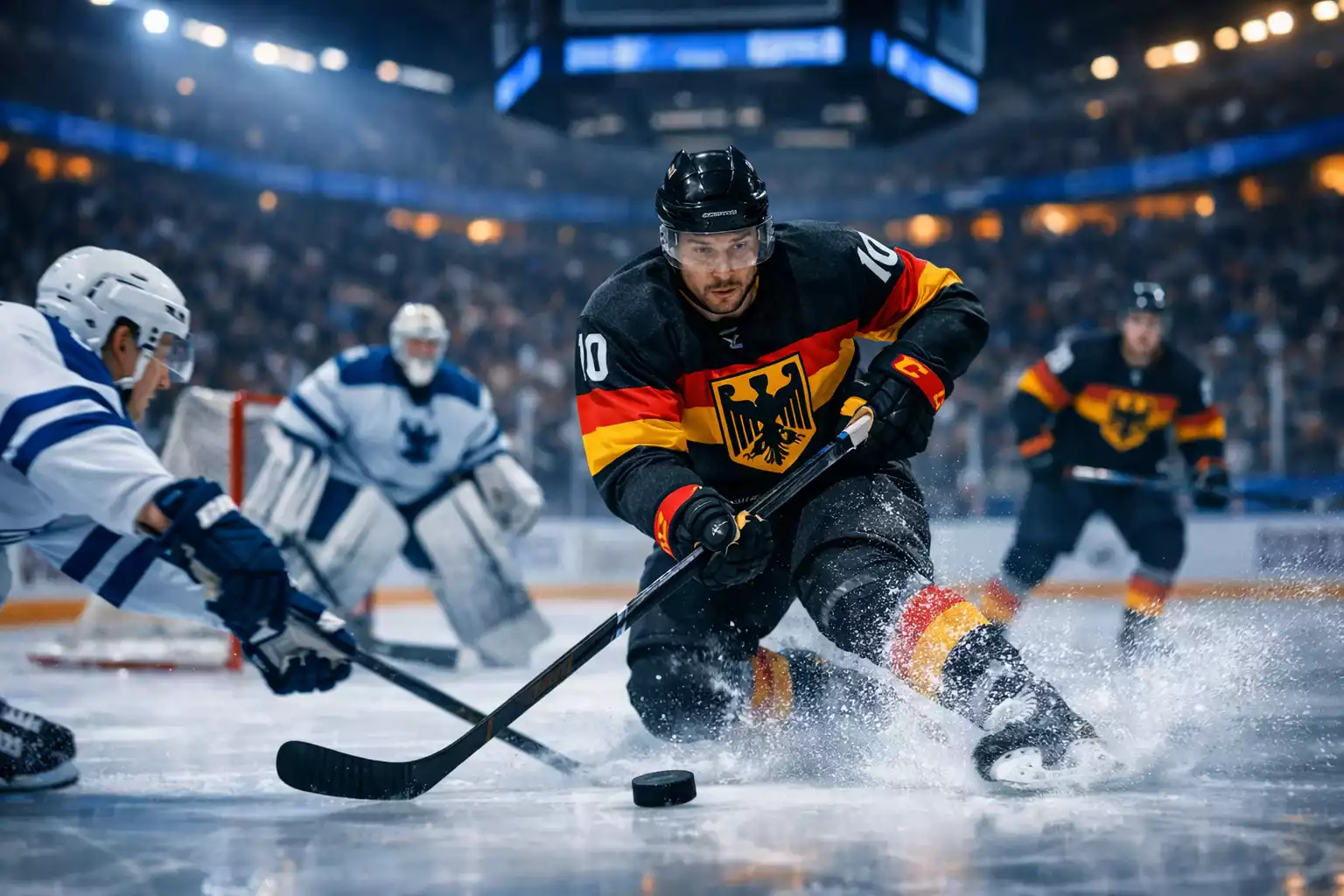 Spannendes DEL Eishockey-Spiel in einer deutschen Arena mit begeisterten Fans